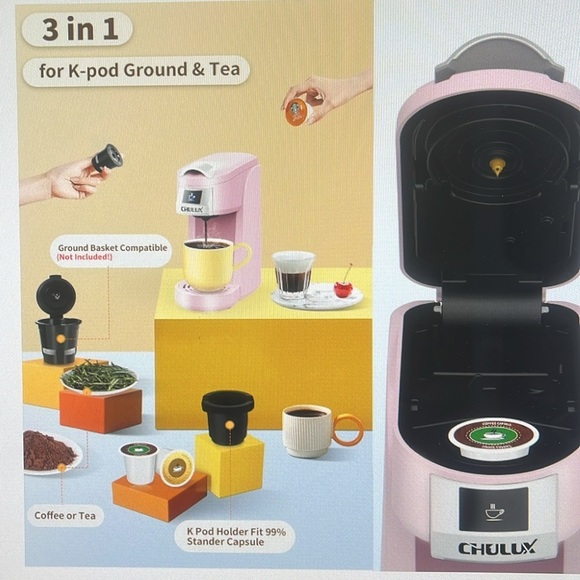 NIB CHULUX Upgrade Single Serve Coffee Maker for K Cup & Ground Coffee, Pink - Picture 5 of 6